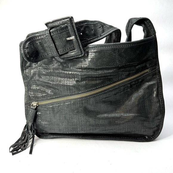 90’s Donald J Pliner Metalic Black Silver Check Idola Handbage Purse - Picture 2 of 5